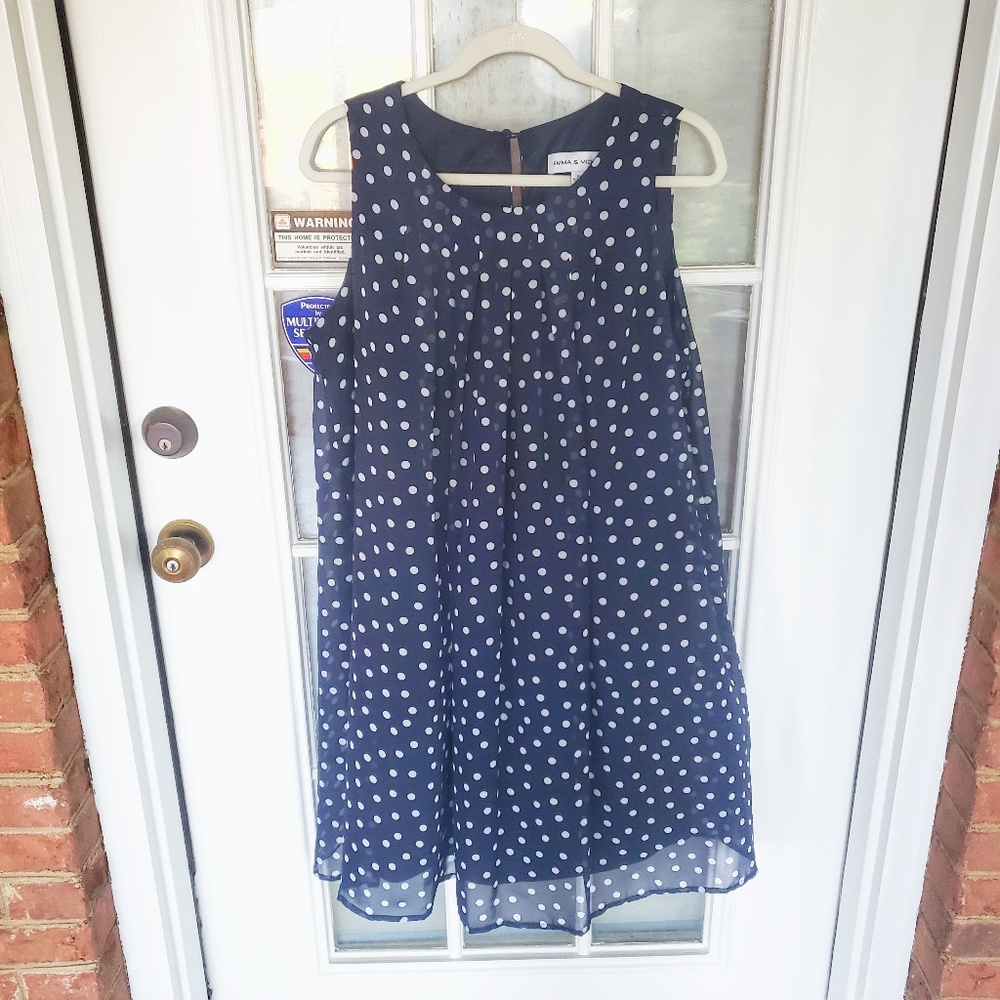 Emma & Michelle Navy Polka Dot Flowy Dress